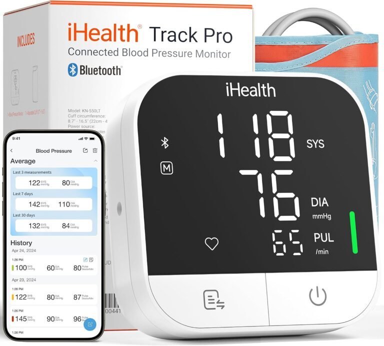 iHealth Track Pro Upper Arm Blood Pressure Monitor for Home Use | App sync, Full-view LED Screen, 8.7-16.5 in Adjustable Cuff for Large Adults Arm, Body and Cuff Detection